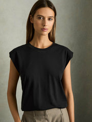 Cotton Capped Sleeve T-Shirt in Black