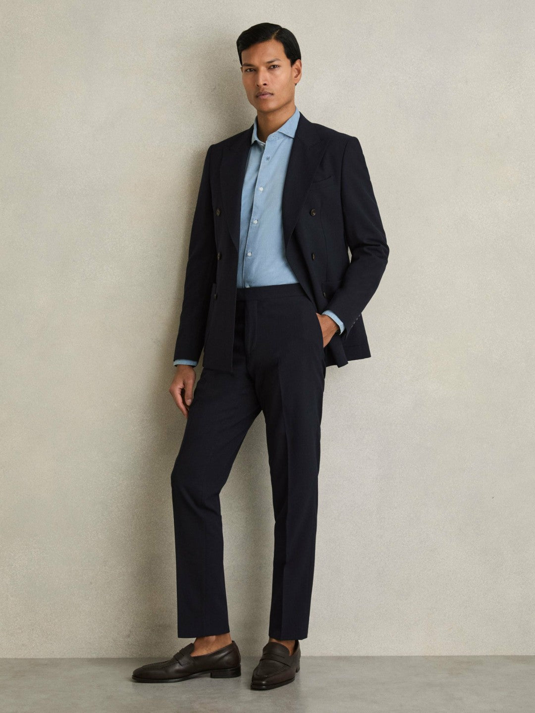 Slim Fit Side Adjuster Trousers in Navy