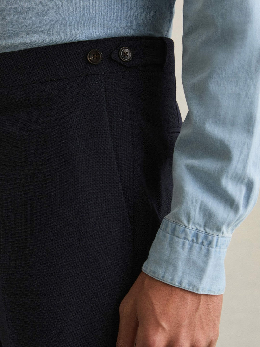 Slim Fit Side Adjuster Trousers in Navy