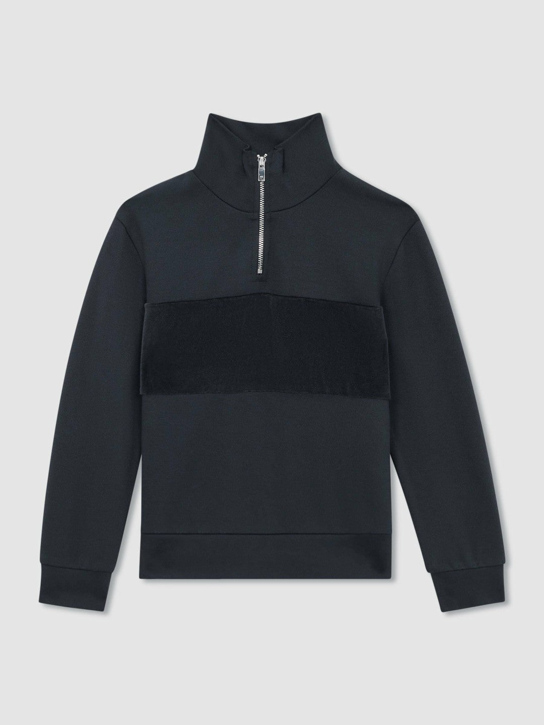 9-13 yrs Slim Fit Half-Zip Funnel Neck Velour Sweatshirt in Navy