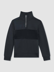 9-13 yrs Slim Fit Half-Zip Funnel Neck Velour Sweatshirt in Navy