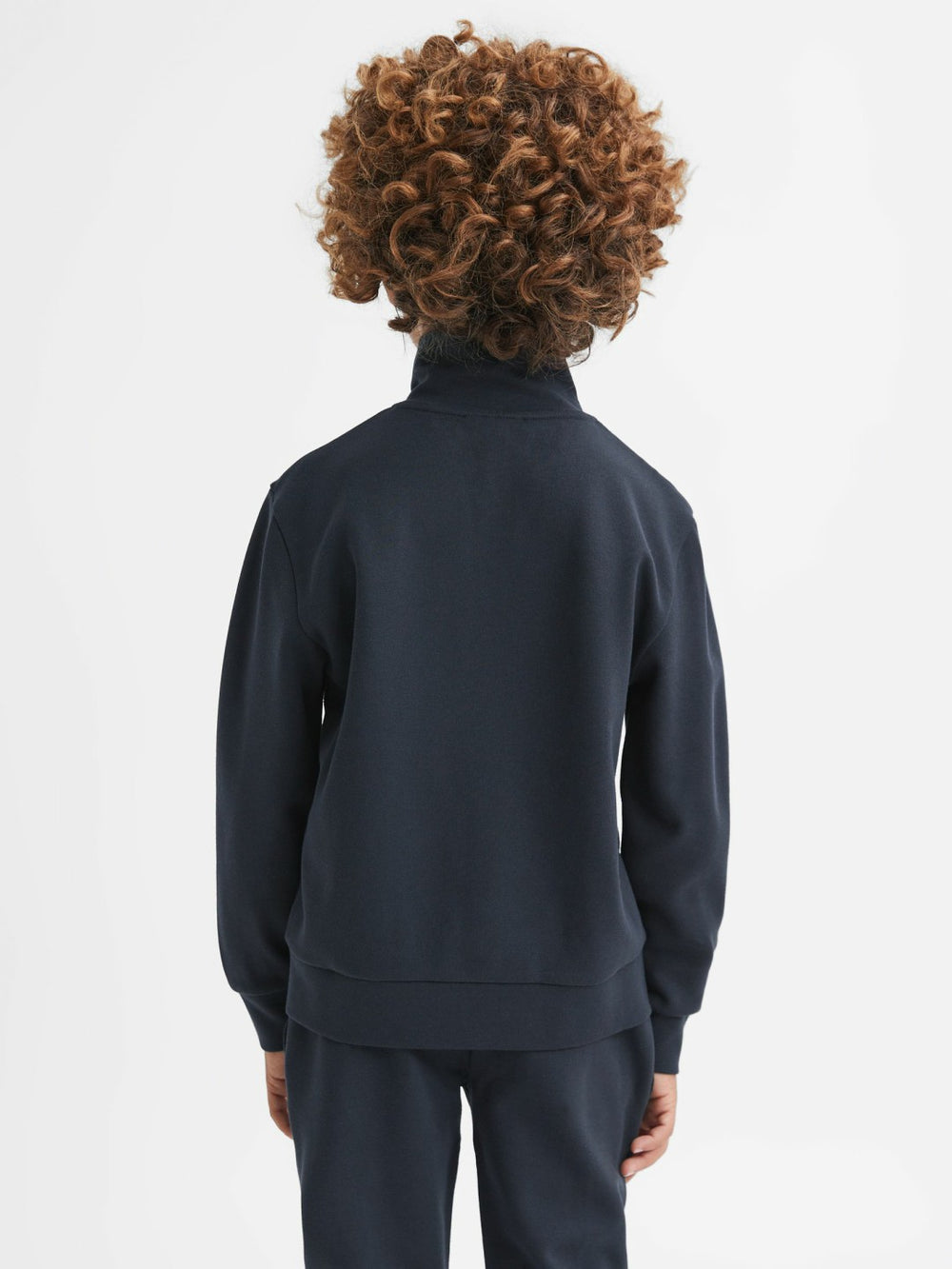 9-13 yrs Slim Fit Half-Zip Funnel Neck Velour Sweatshirt in Navy