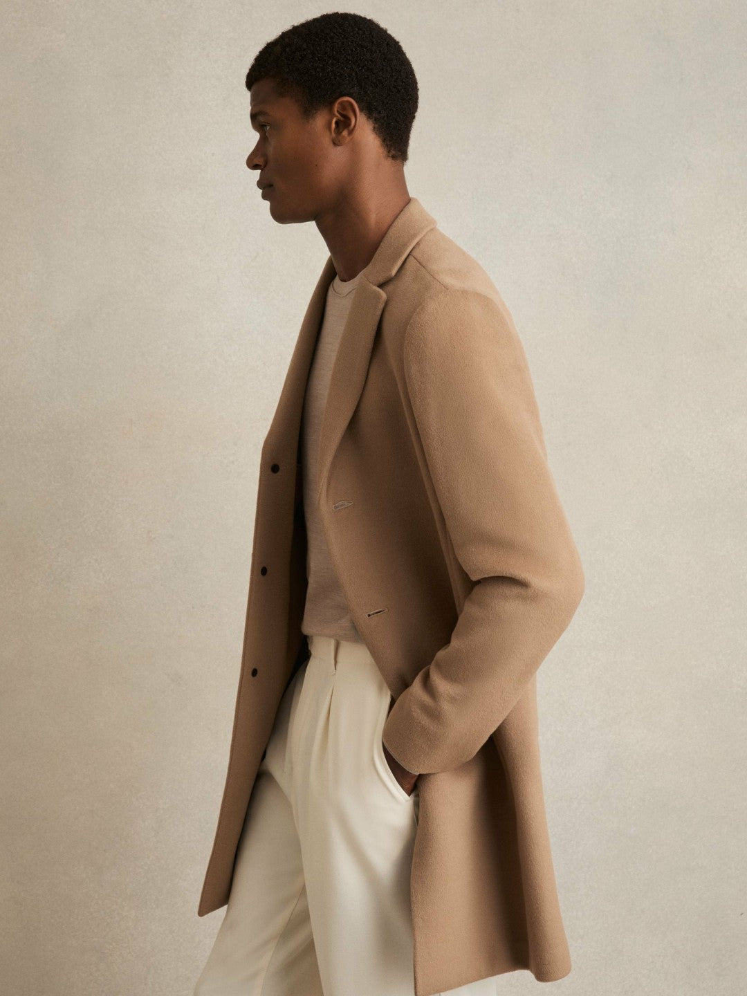 Wool Blend Single Breasted Epsom Overcoat in Camel
