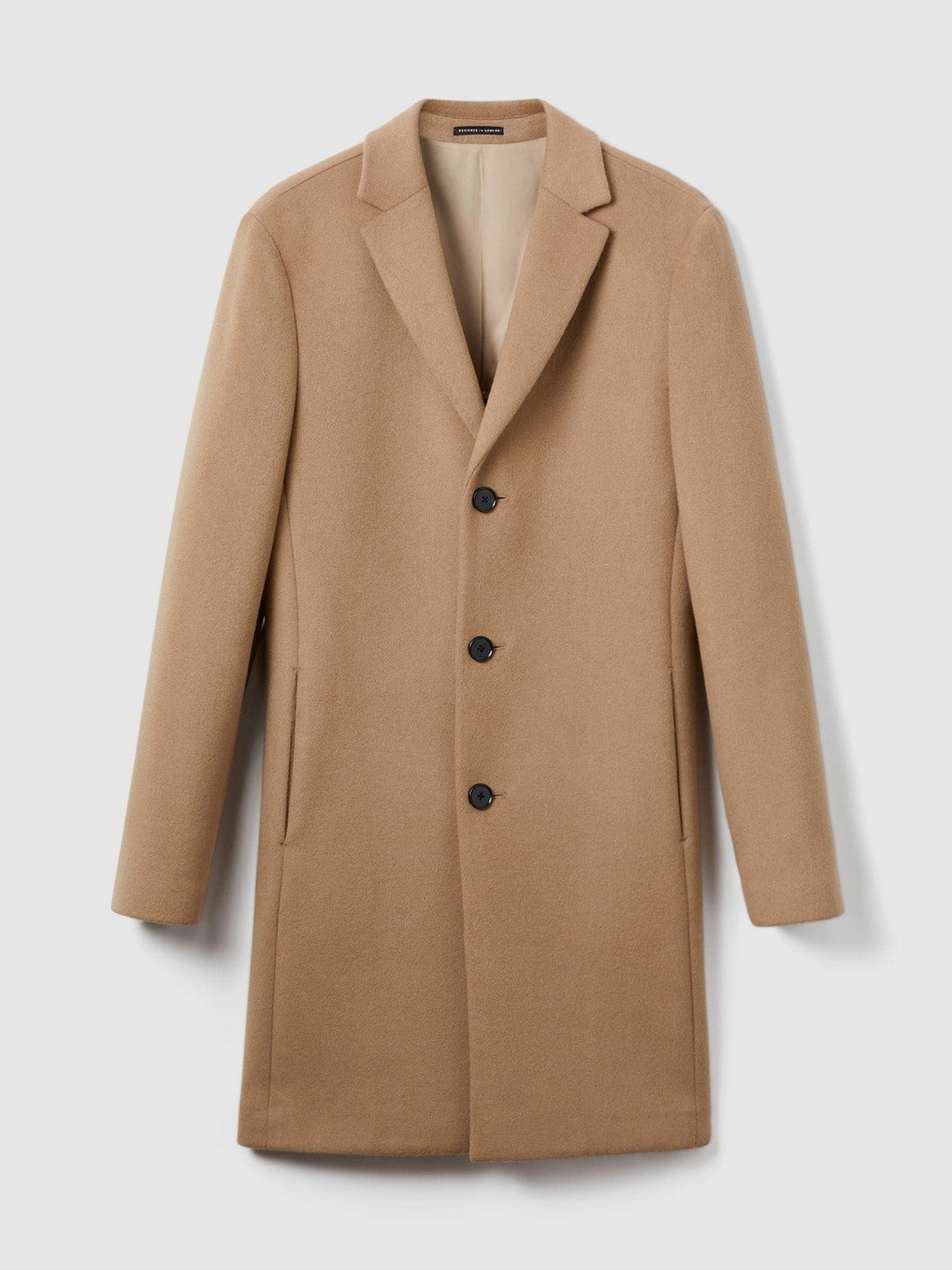 Wool Blend Single Breasted Epsom Overcoat in Camel