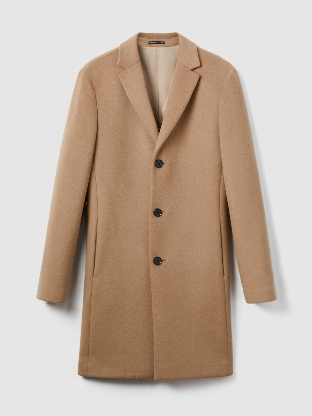 Wool Blend Single Breasted Epsom Overcoat in Camel