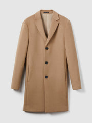Wool Blend Single Breasted Epsom Overcoat in Camel