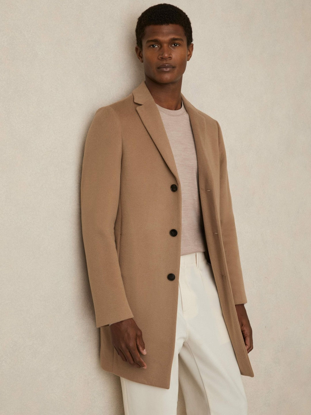 Wool Blend Single Breasted Epsom Overcoat in Camel