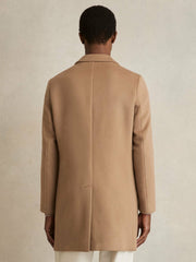Wool Blend Single Breasted Epsom Overcoat in Camel