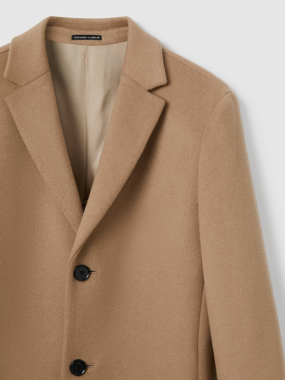 Wool Blend Single Breasted Epsom Overcoat in Camel