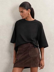 Oversized Cotton Crew Neck T-Shirt in Black