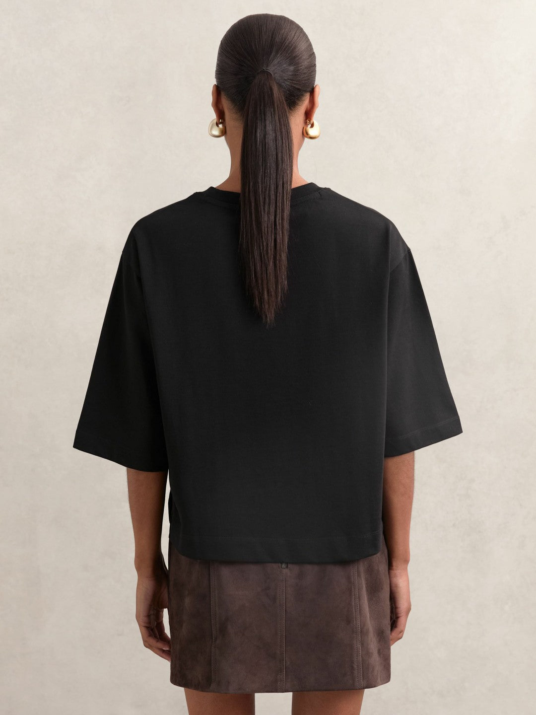 Oversized Cotton Crew Neck T-Shirt in Black
