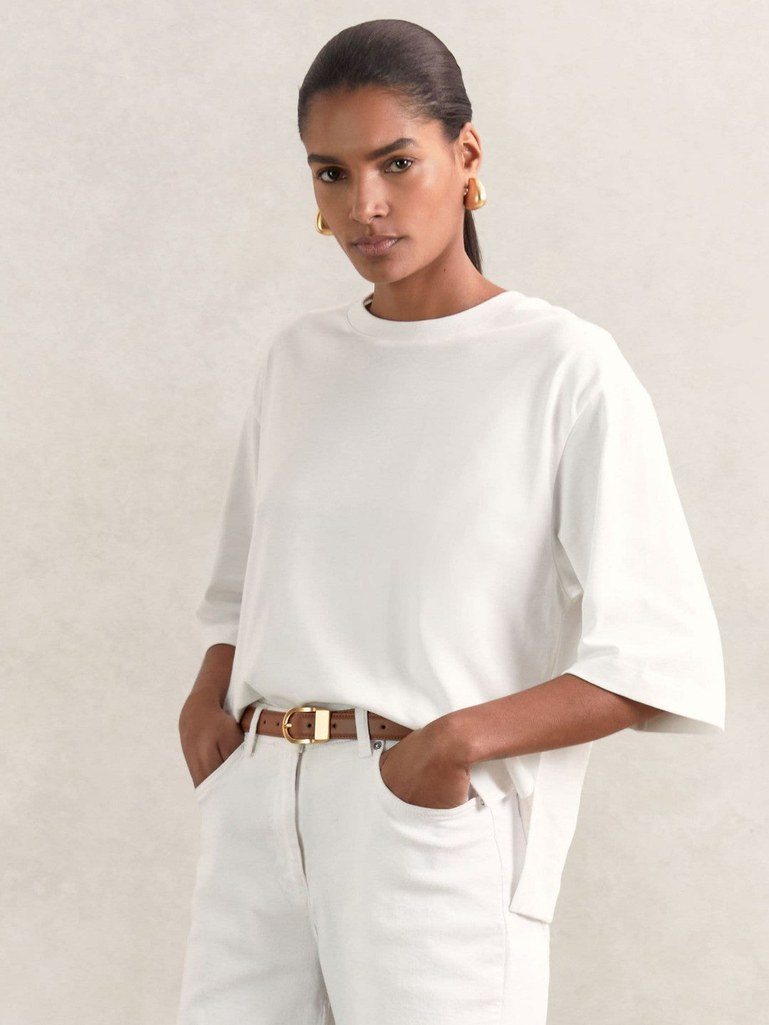 Oversized Cotton Crew Neck T-Shirt in White