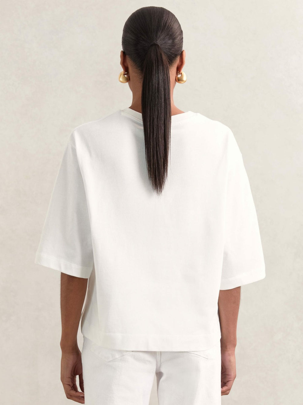 Oversized Cotton Crew Neck T-Shirt in White