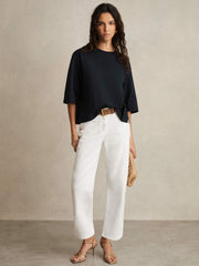 Oversized Cotton Crew Neck T-Shirt in Navy