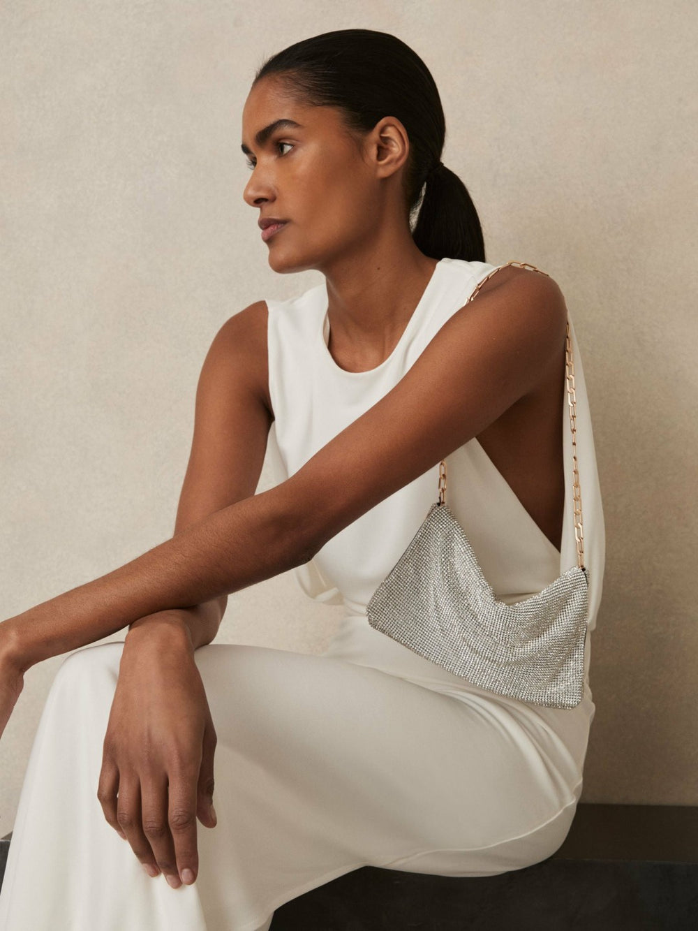 Embellished Chainmail Shoulder Bag in Silver