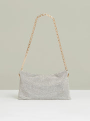 Embellished Chainmail Shoulder Bag in Silver