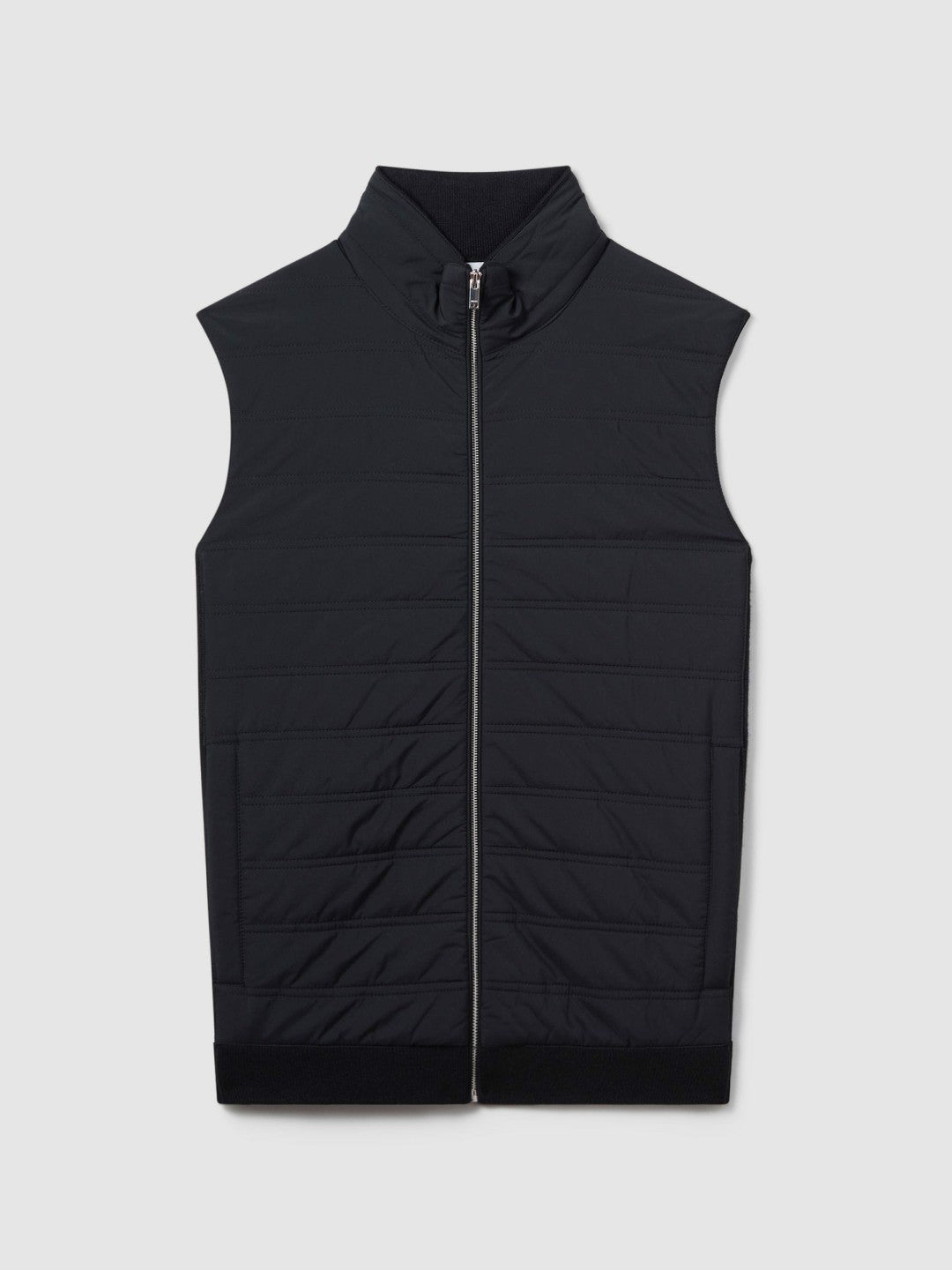 Hybrid Quilt and Knit Zip-Through Gilet in Navy