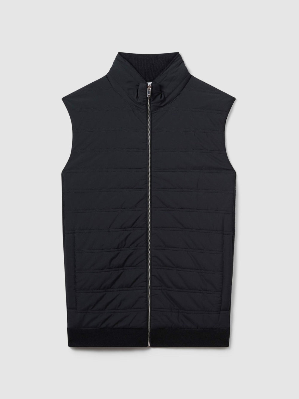 Hybrid Quilt and Knit Zip-Through Gilet in Navy