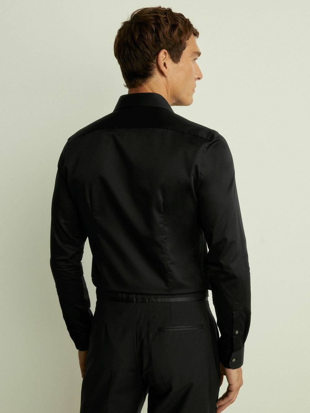 Slim Fit Cotton Dinner Shirt in Black