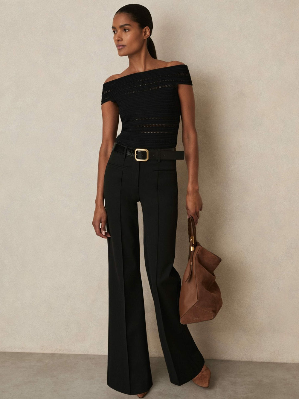 High Rise Flared Trousers in Black