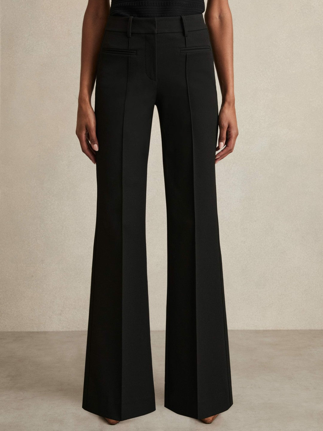 High Rise Flared Trousers in Black