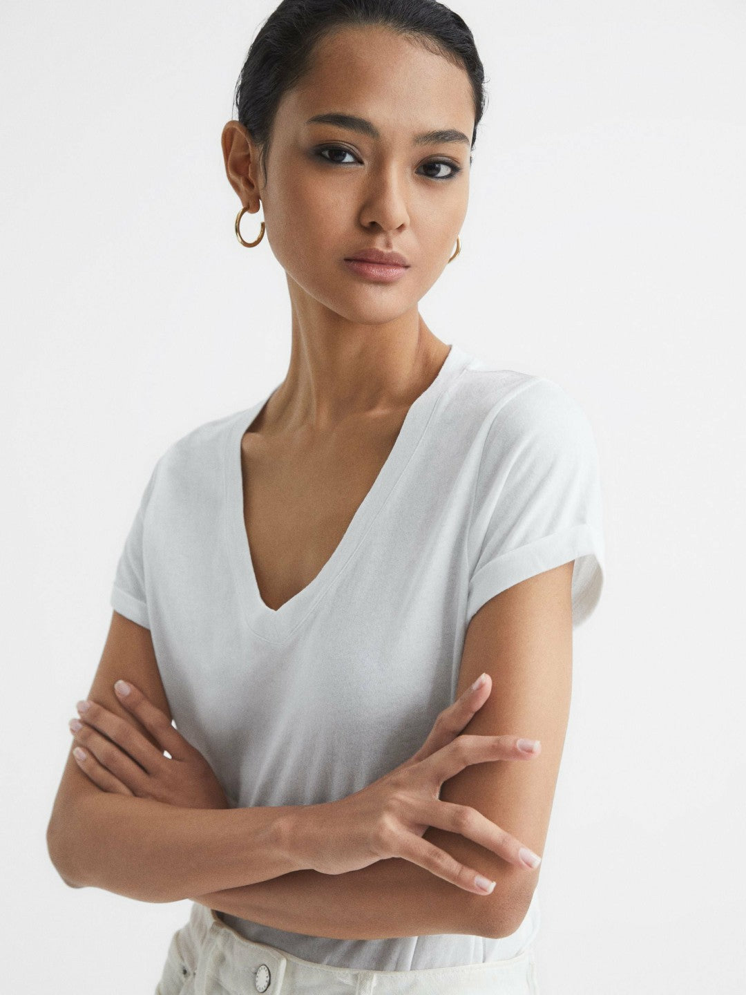 Cotton-Jersey V-Neck T-Shirt in White