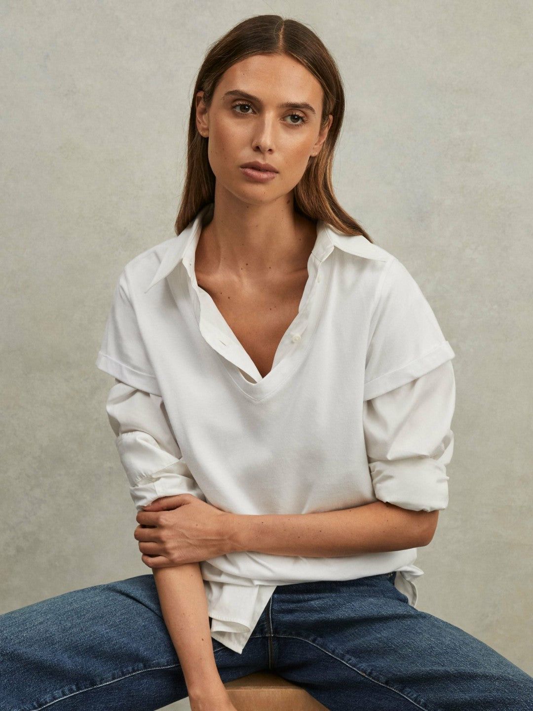 Cotton-Jersey V-Neck T-Shirt in White