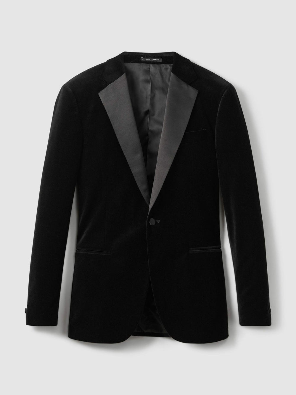 Velvet Single Breasted Slim Fit Jacket in Black