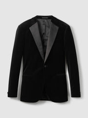 Velvet Single Breasted Slim Fit Jacket in Black