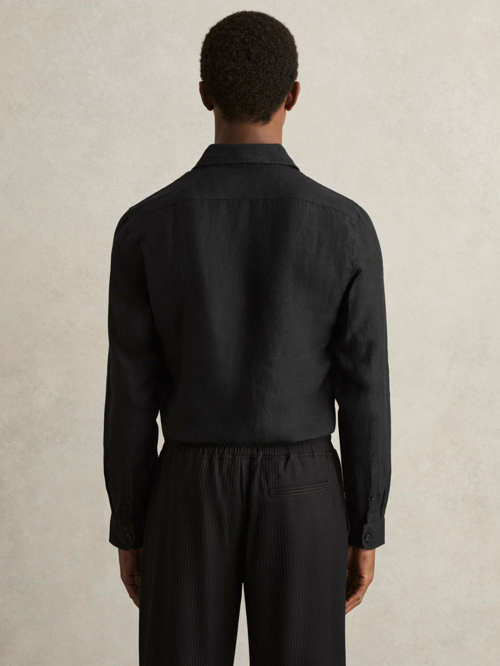 Linen Button-Through Shirt in Black