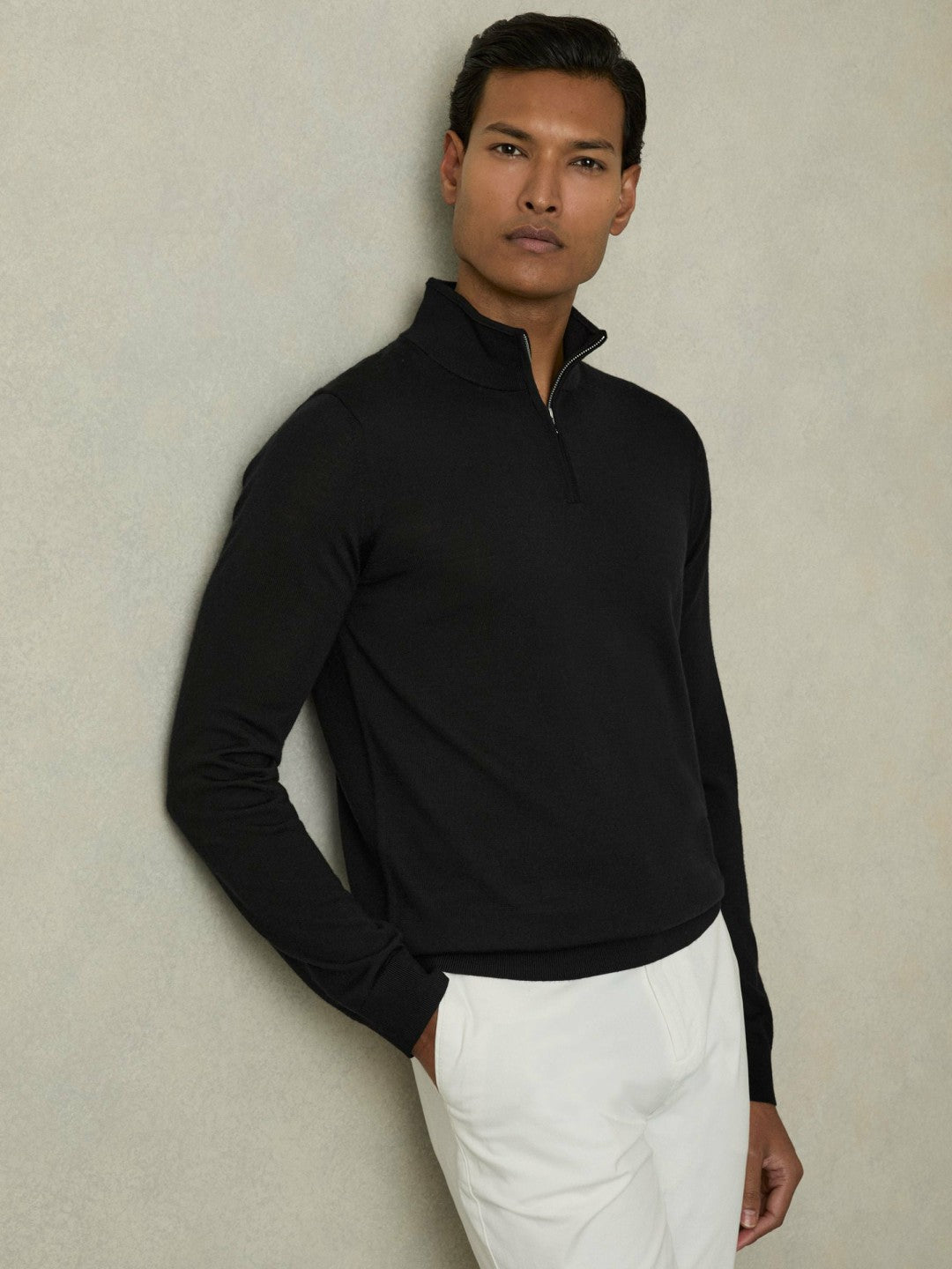 Merino Wool Half-Zip Jumper in Black