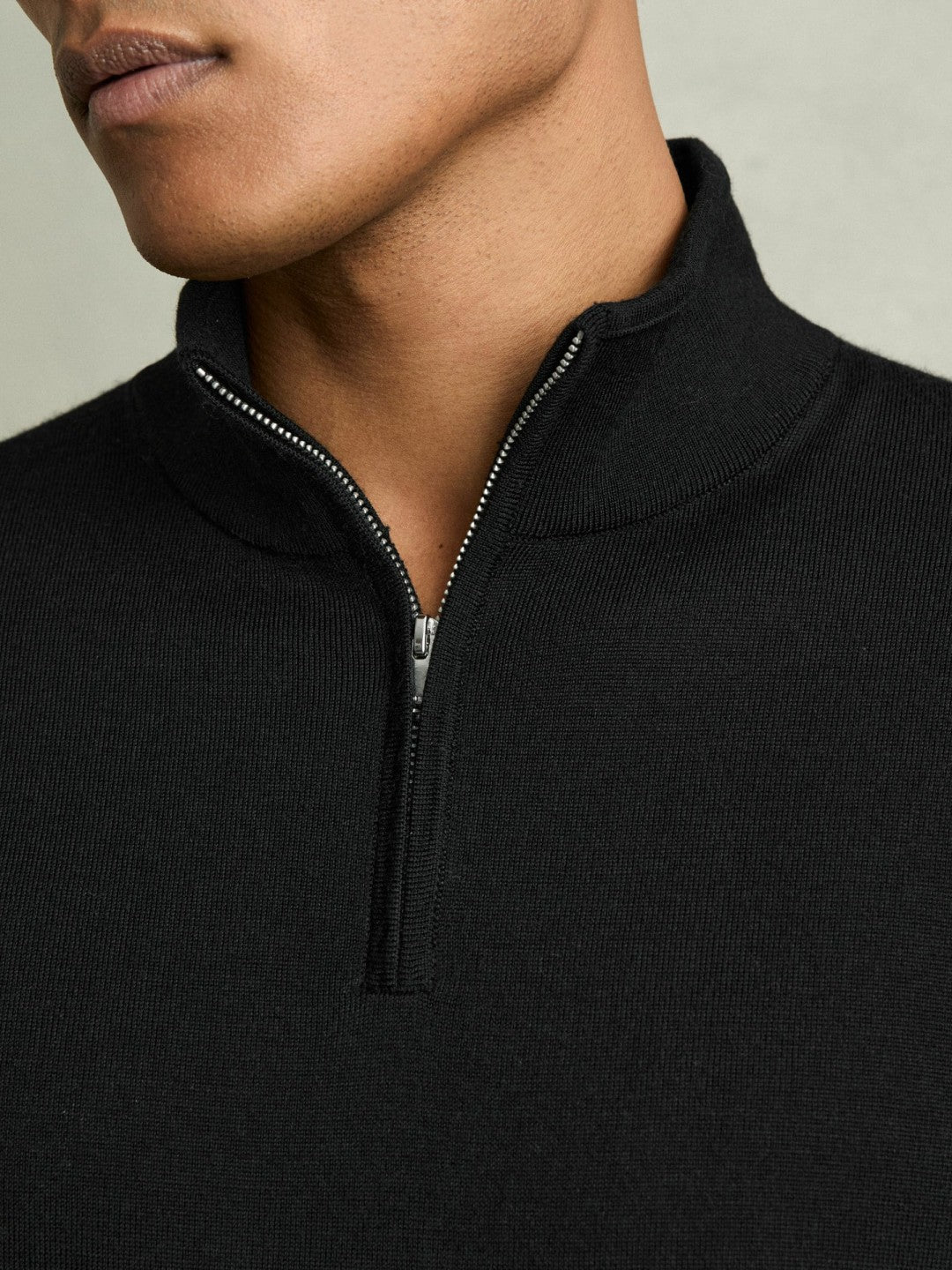 Merino Wool Half-Zip Jumper in Black