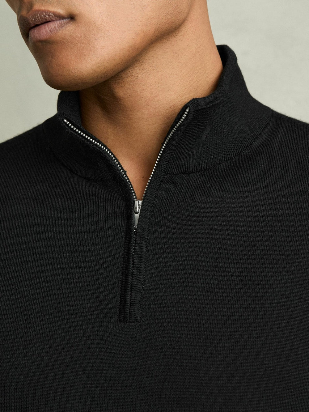 Merino Wool Half-Zip Jumper in Black