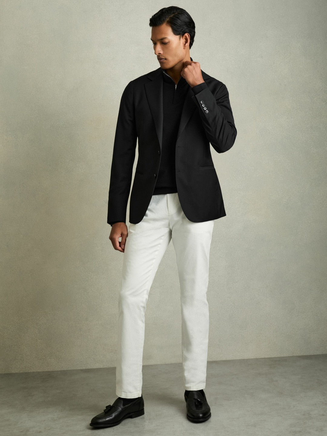 Merino Wool Half-Zip Jumper in Black