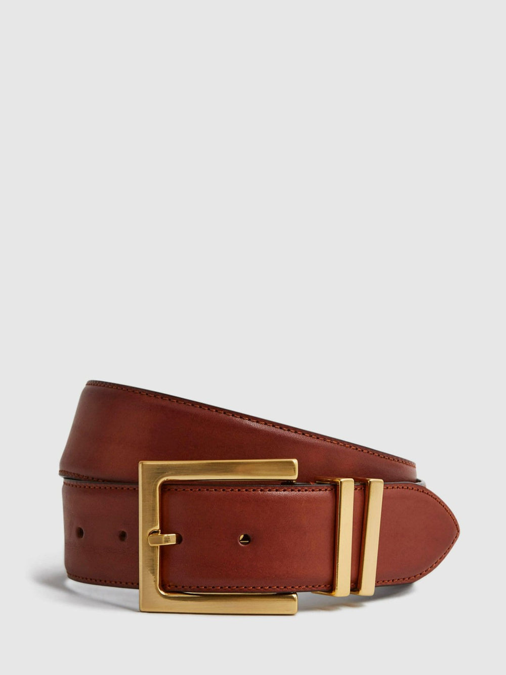 Leather Square Buckle Belt in Tan