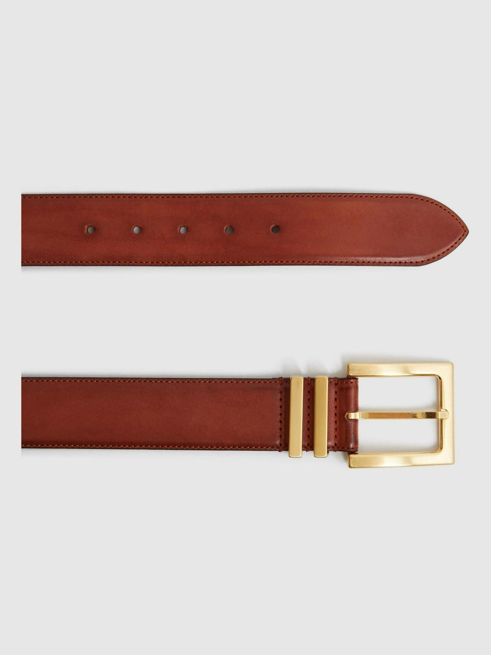 Leather Square Buckle Belt in Tan