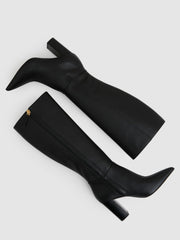 Block Heel Knee High Boots in Black