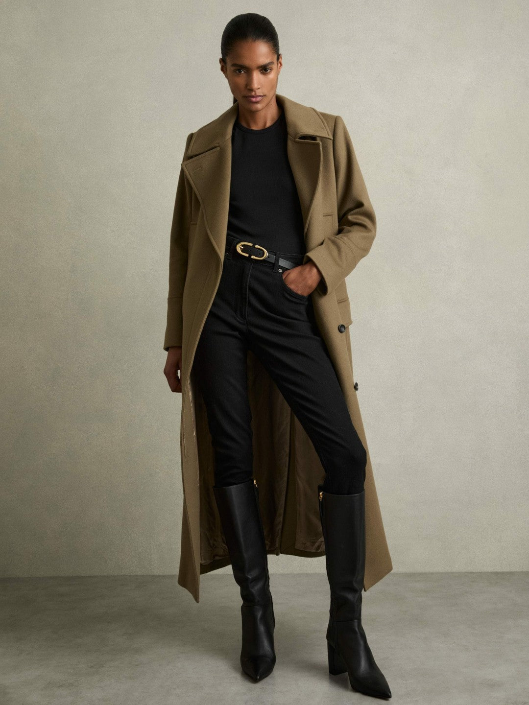 Block Heel Knee High Boots in Black