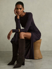Block Heel Knee High Boots in Chocolate