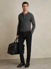 Merino Wool Polo Shirt in Derby Grey Marl