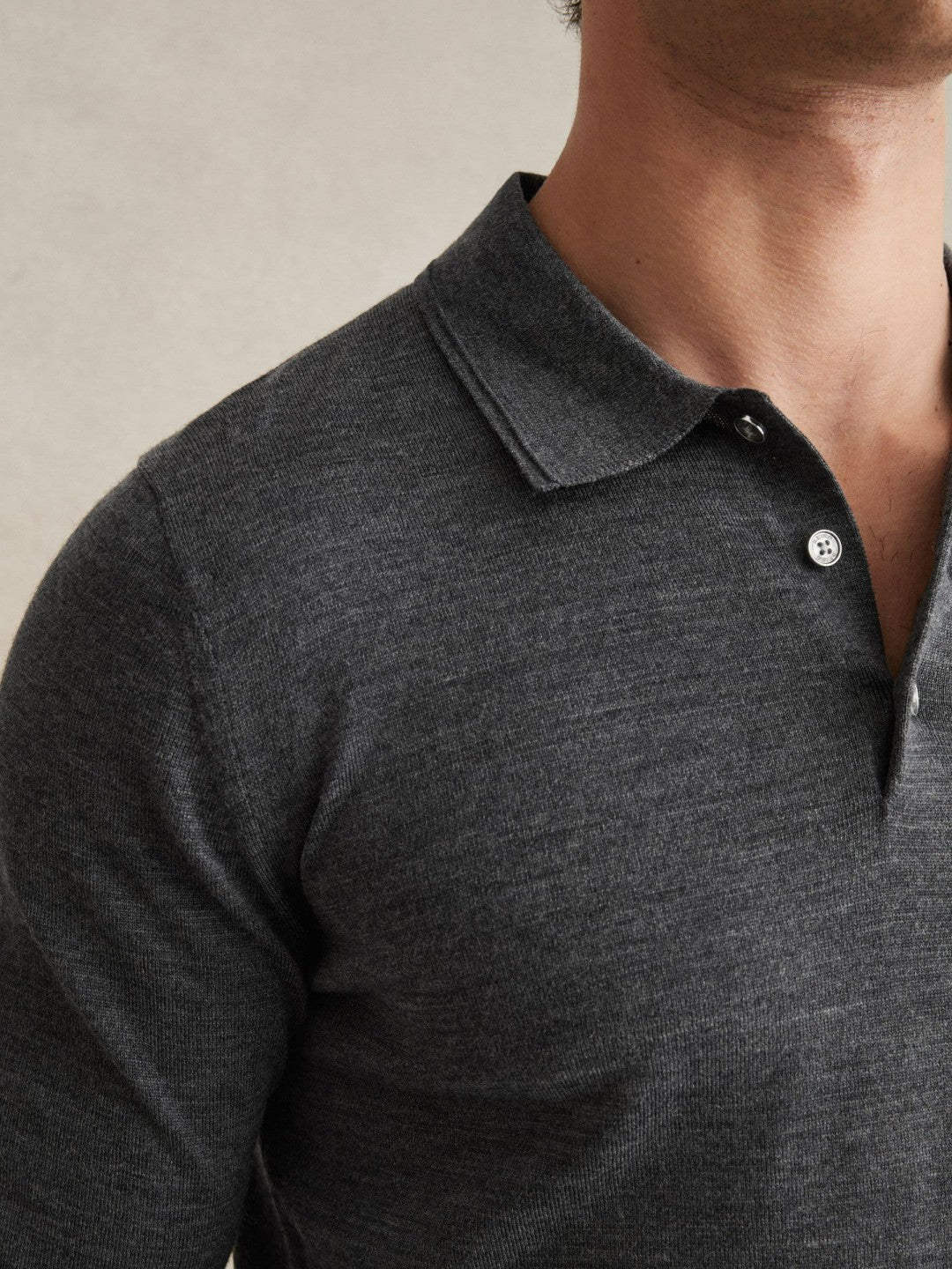 Merino Wool Polo Shirt in Derby Grey Marl