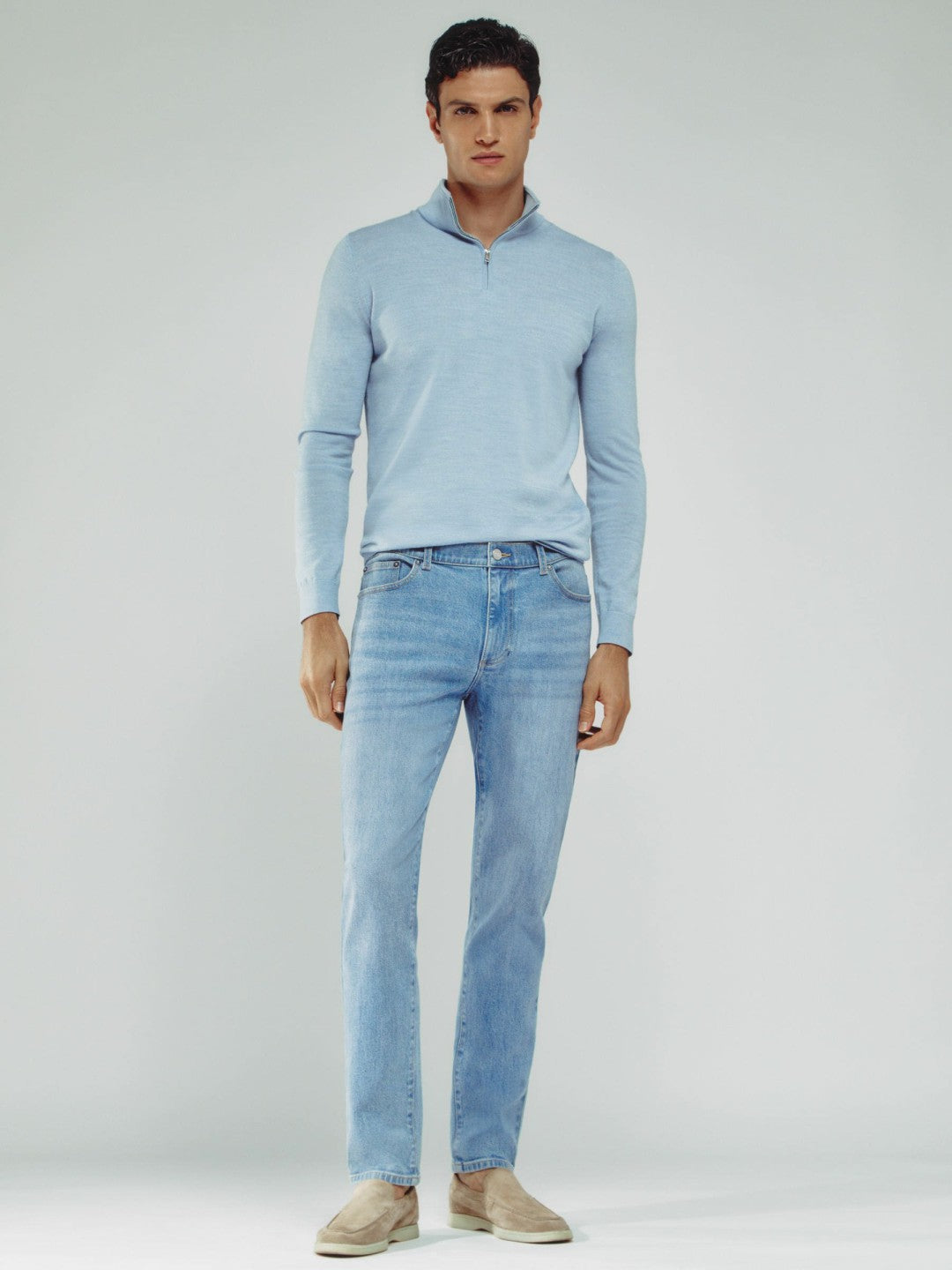 Cotton-Stretch Slim-Fit Jeans in Light Blue Wash