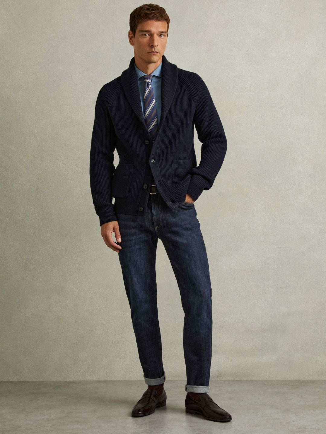 Cotton-Stretch Slim-Fit Jeans in Indigo Blue Wash