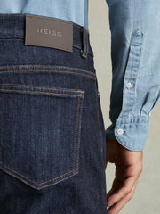 Cotton-Stretch Slim-Fit Jeans in Indigo Blue Wash