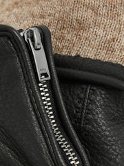 Leather Zip-Side Gloves in Black