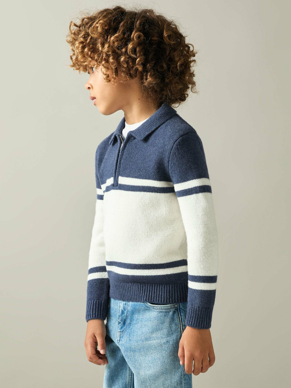 9-13 yrs Half-Zip Colour-Block Polo Shirt in Blue/White