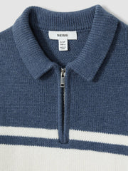 9-13 yrs Half-Zip Colour-Block Polo Shirt in Blue/White