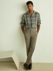Abstract-Print Twill Cuban-Collar Shirt in Black/White