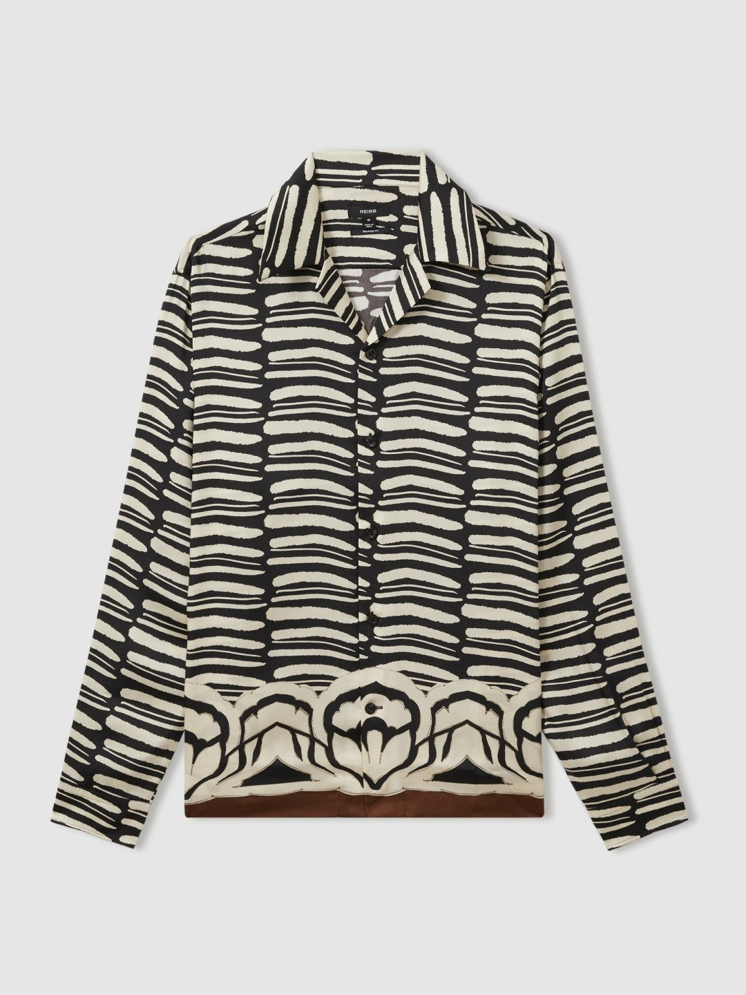 Abstract-Print Twill Cuban-Collar Shirt in Black/White