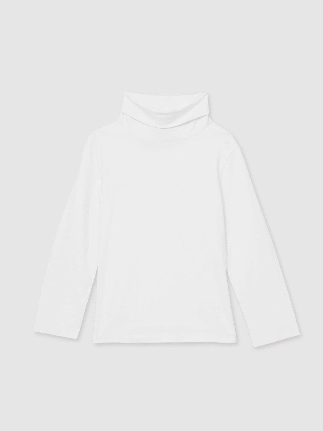 9-13 yrs Cotton-Jersey Roll-Neck Top with Stretch in Ivory